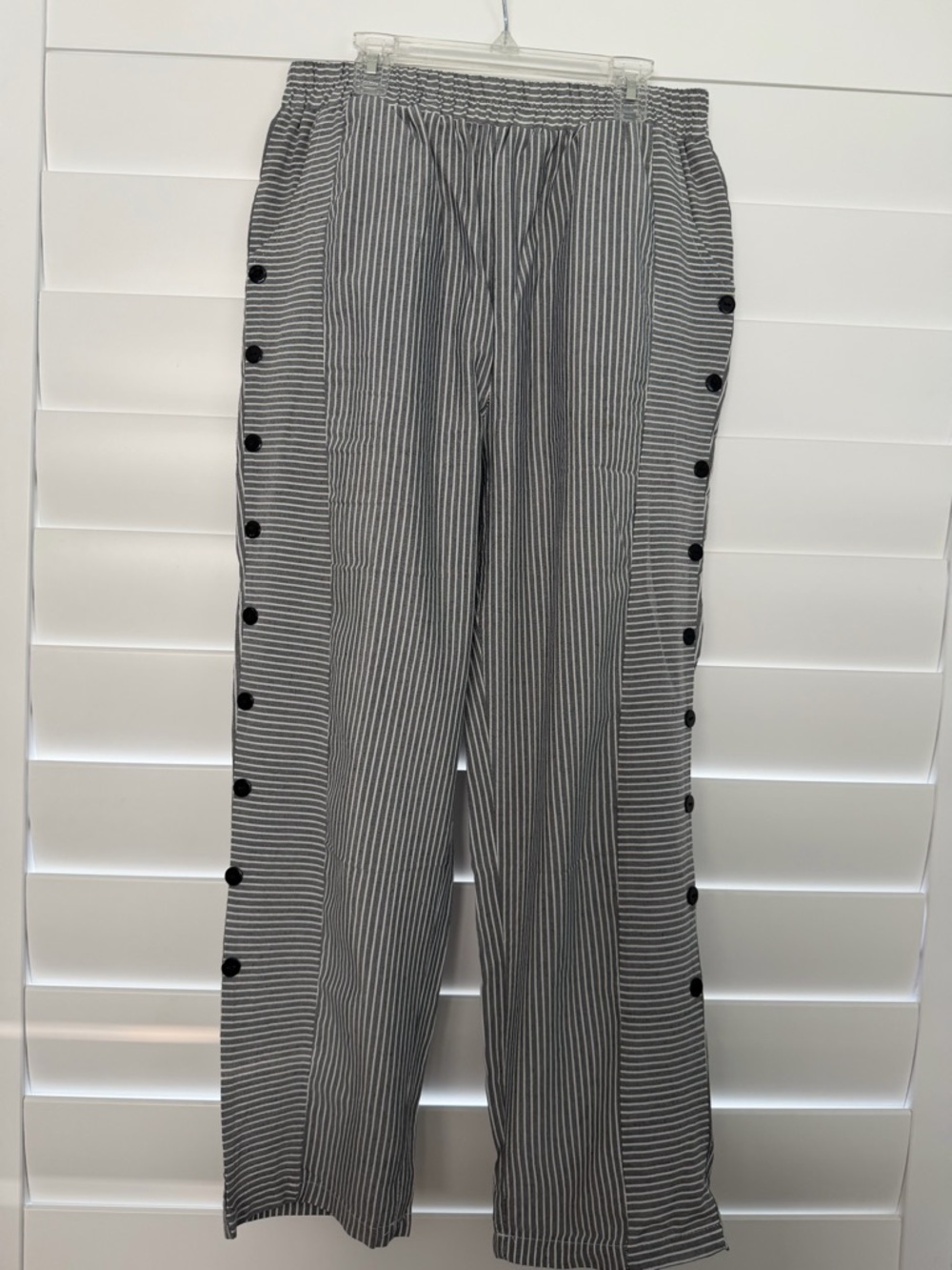 Black + White Striped Button-Trim Lounge Pants